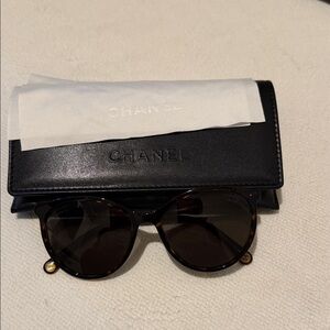 CHANEL Tortoiseshell Round Sunglasses with Gold Accents